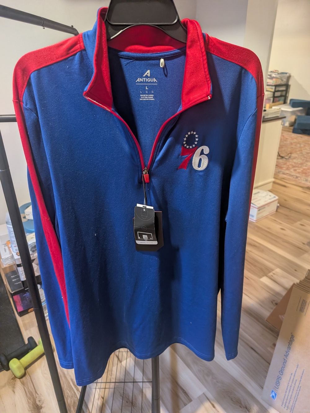 Antigua Men’s Blue and Red Quarter-Zip Pullover with 76 Logo